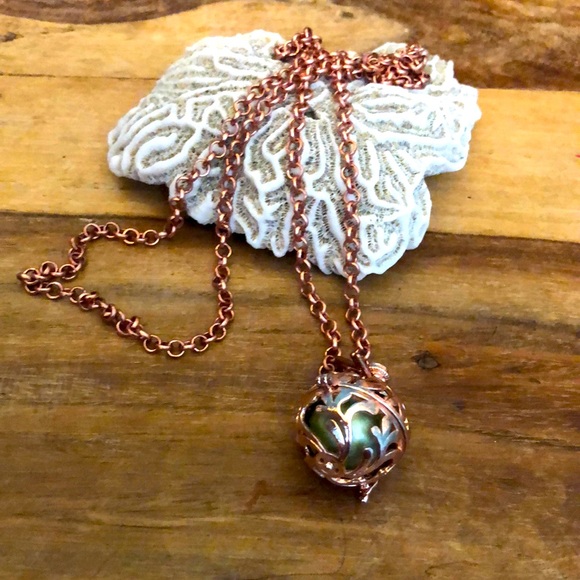 Locket bell ball Copper Plated necklace. Silver ball. Secret compartment pendant - Picture 1 of 5